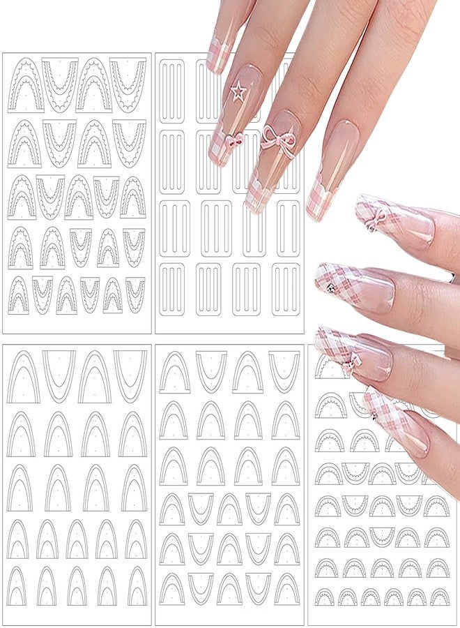 JERCLITY 5 Pieces French Tip Stencil French Tip Stickers Guide Hollow Grid Pattern Nail Stencils French Tip Stencils for Nails - Image 1